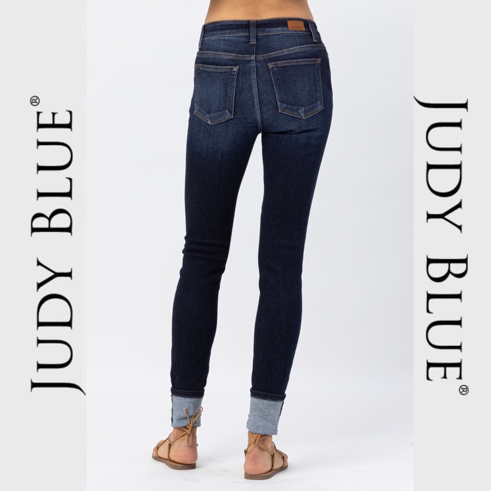 JUDY BLUE | Long Inseam (34”) Dark Wash Skinny Jeans - NWT - Picture 4 of 9